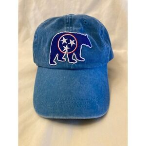 Mens Blue Denim Baseball Cap Bear TN Flag Patch Adjustable Cotton